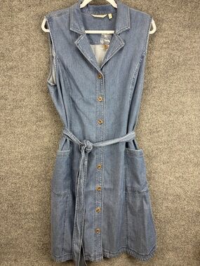 Soft Surroundings Light Wash Denim Shirt Dress Size Large
